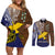 Papua New Guinea Manus Province Couples Matching Off Shoulder Short Dress and Long Sleeve Button Shirts PNG Birds Of Paradise Polynesian Arty Style LT03 Brown - Polynesian Pride