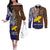 Papua New Guinea Manus Province Couples Matching Off The Shoulder Long Sleeve Dress and Long Sleeve Button Shirts PNG Birds Of Paradise Polynesian Arty Style LT03 Brown - Polynesian Pride