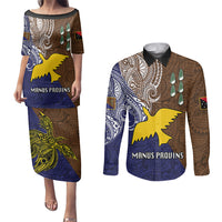 Papua New Guinea Manus Province Couples Matching Puletasi Dress and Long Sleeve Button Shirts PNG Birds Of Paradise Polynesian Arty Style LT03 Brown - Polynesian Pride