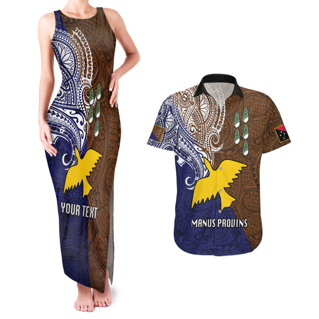 Custom Papua New Guinea Manus Province Couples Matching Tank Maxi Dress and Hawaiian Shirt PNG Birds Of Paradise Polynesian Arty Style LT03 Brown - Polynesian Pride