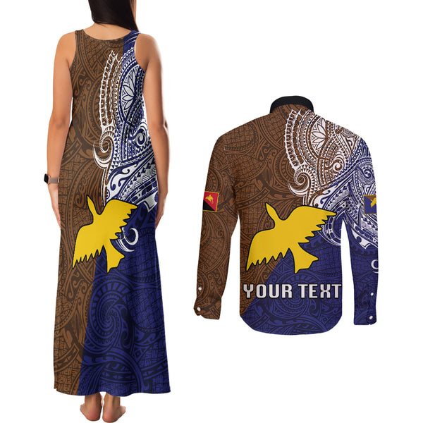 Personalized Papua New Guinea Manus Province Couples Matching Long Sleeve Bodycon Dress and Long Sleeve Button Shirts Mix Coat Of Arms Polynesian Pattern LT05 main image 0