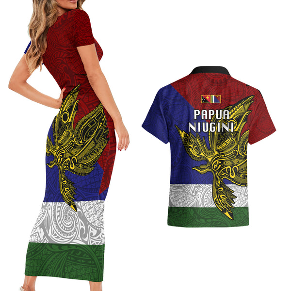 Papua New Guinea New Ireland Province Couples Matching Long Sleeve Bodycon Dress and Hawaiian Shirt Mix Coat Of Arms Polynesian Pattern LT05 main image 1