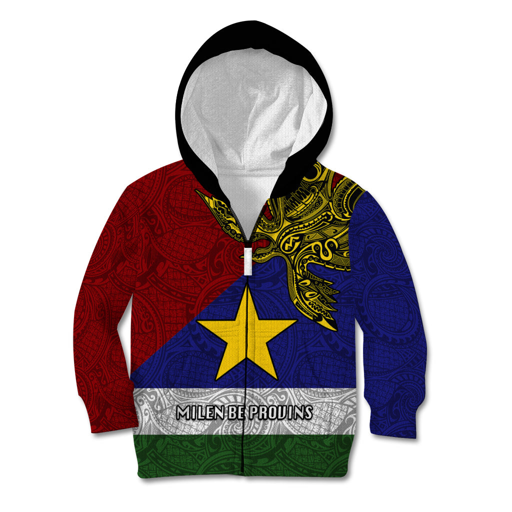 Papua New Guinea Milne Bay Province Kid Hoodie PNG Birds Of Paradise Polynesian Arty Style LT03 Zip Hoodie Blue - Polynesian Pride