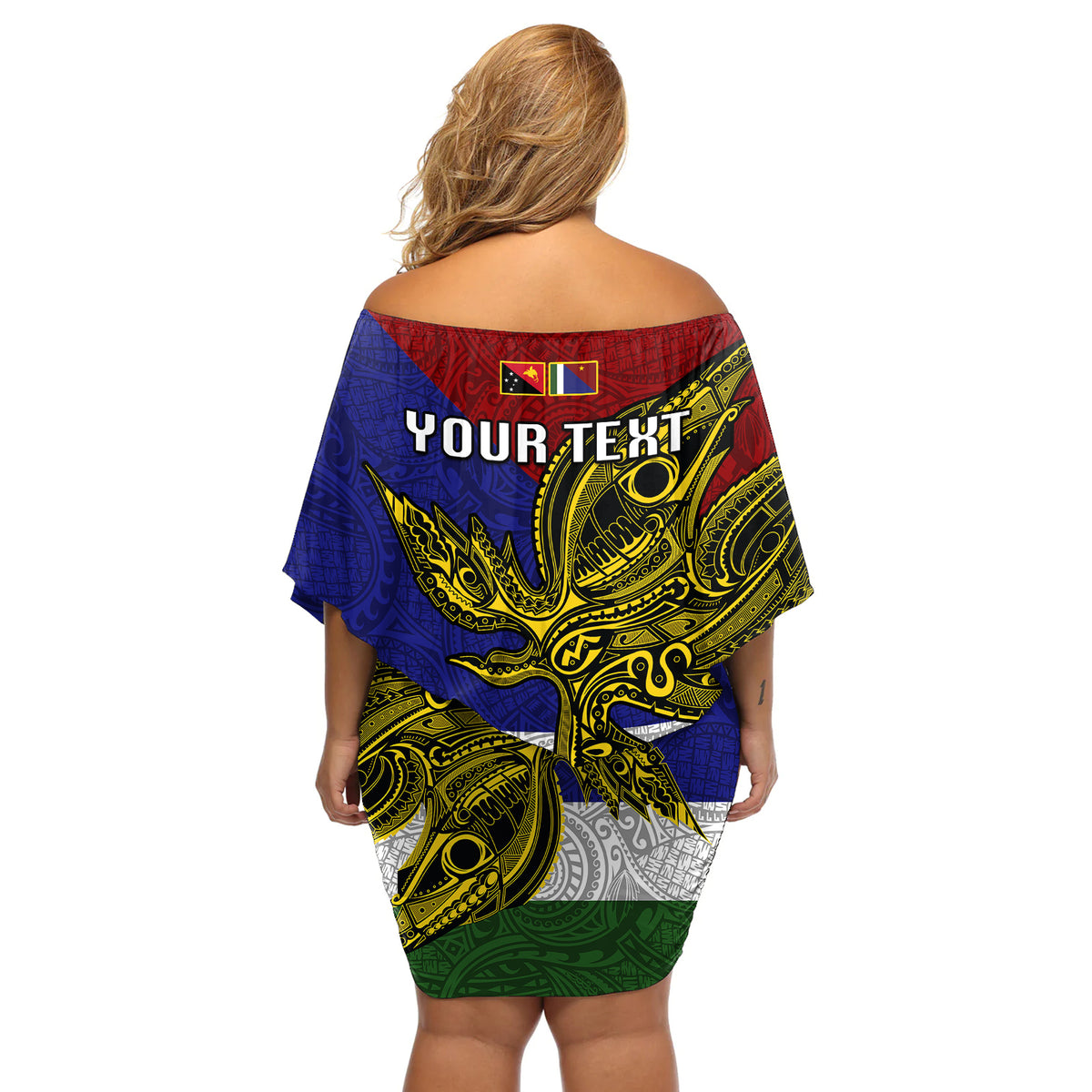 Custom Papua New Guinea Milne Bay Province Off Shoulder Short Dress PNG Birds Of Paradise Polynesian Arty Style LT03 - Polynesian Pride