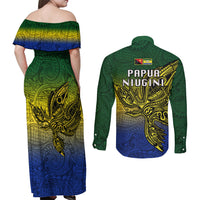 Papua New Guinea Morobe Province Couples Matching Off Shoulder Maxi Dress and Long Sleeve Button Shirts PNG Birds Of Paradise Polynesian Arty Style LT03 - Polynesian Pride