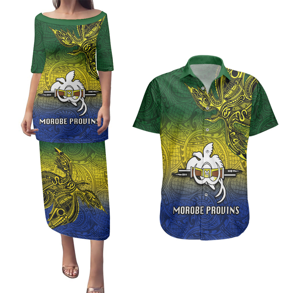 Papua New Guinea Morobe Province Couples Matching Puletasi Dress and Hawaiian Shirt PNG Birds Of Paradise Polynesian Arty Style LT03 Yellow - Polynesian Pride