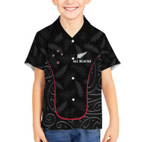 Custom New Zealand Rugby Family Matching Long Sleeve Bodycon Dress and Hawaiian Shirt Maori All Black Championship 2024 and Silver Fern LT03 Son's Shirt Black - Polynesian Pride