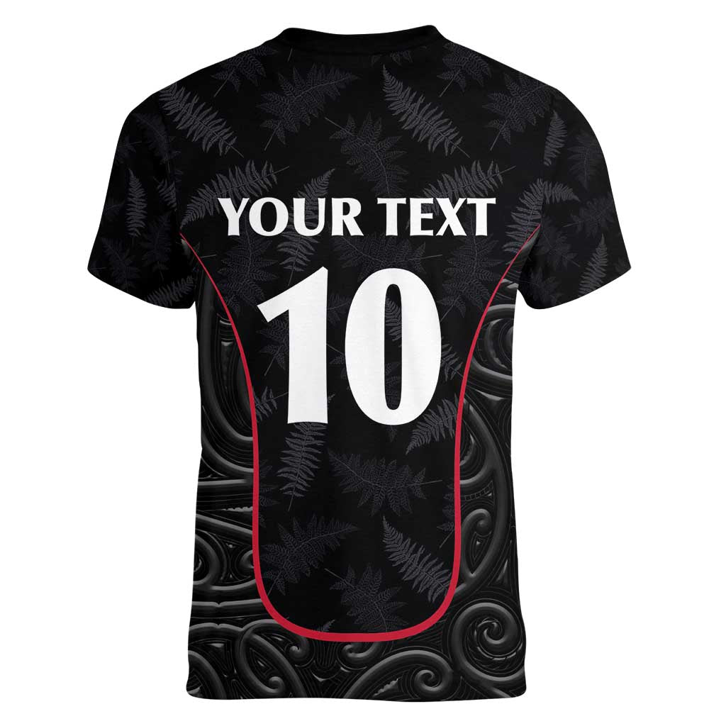 Custom New Zealand Rugby Women V-Neck T-Shirt Maori All Black Championship 2024 and Silver Fern