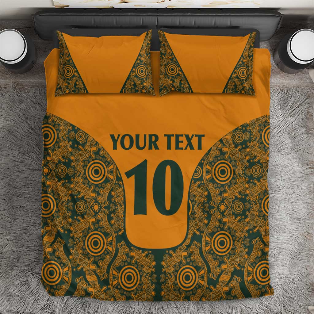 Custom Australia Rugby Championship 2024 Bedding Set Aboriginal Art Tattoo Pattern LT03 Yellow - Polynesian Pride