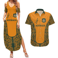 Custom Australia Rugby Championship 2024 Couples Matching Summer Maxi Dress and Hawaiian Shirt Aboriginal Art Tattoo Pattern LT03 Yellow - Polynesian Pride