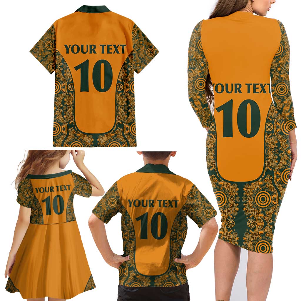Custom Australia Rugby Championship 2024 Family Matching Long Sleeve Bodycon Dress and Hawaiian Shirt Aboriginal Art Tattoo Pattern