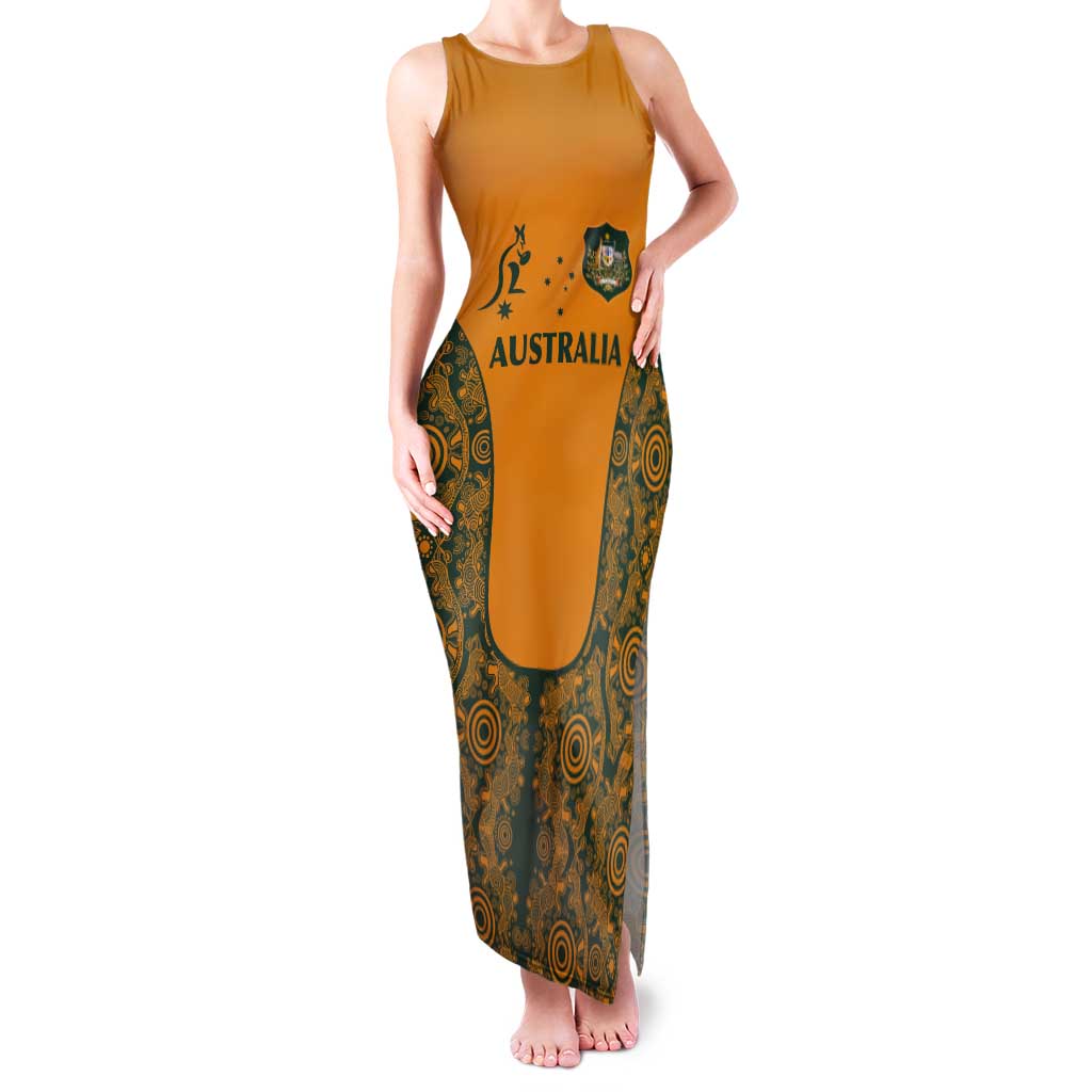 Custom Australia Rugby Championship 2024 Family Matching Tank Maxi Dress and Hawaiian Shirt Aboriginal Art Tattoo Pattern