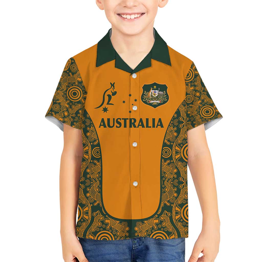 Custom Australia Rugby Championship 2024 Family Matching Tank Maxi Dress and Hawaiian Shirt Aboriginal Art Tattoo Pattern