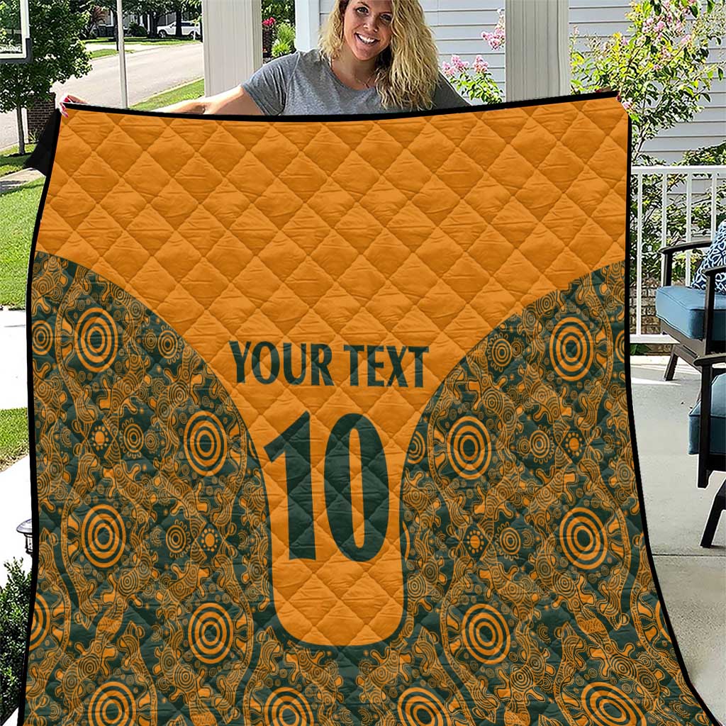 Custom Australia Rugby Championship 2024 Quilt Aboriginal Art Tattoo Pattern LT03 Yellow - Polynesian Pride