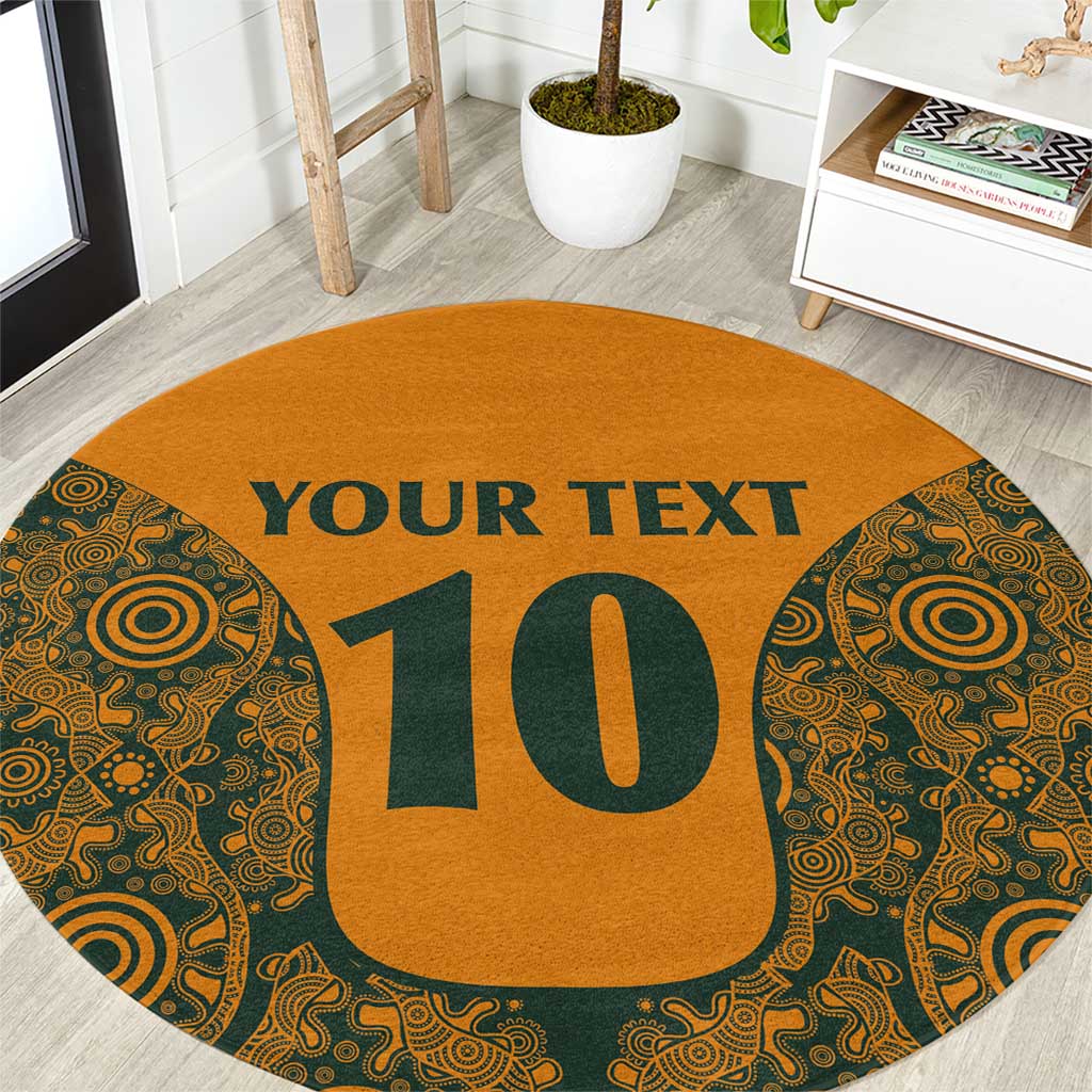 Custom Australia Rugby Championship 2024 Round Carpet Aboriginal Art Tattoo Pattern LT03 Yellow - Polynesian Pride