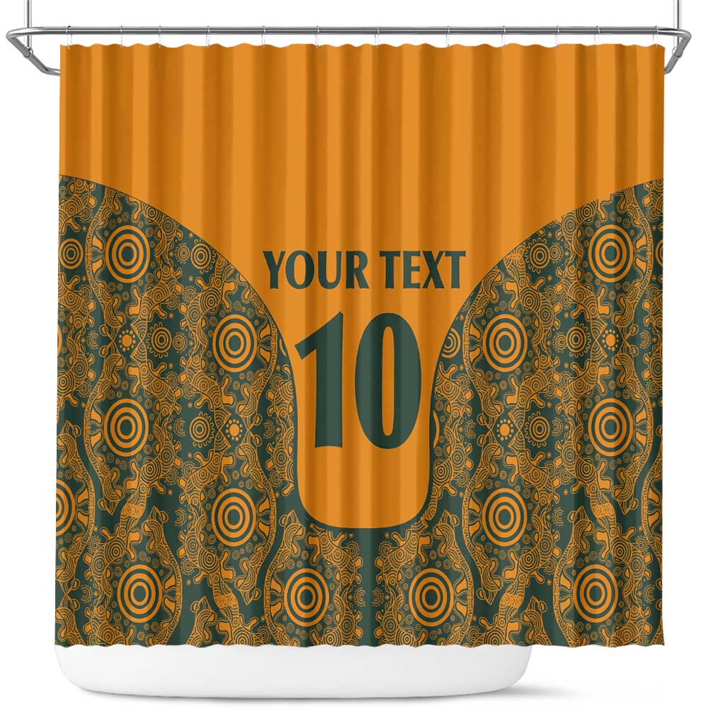 Custom Australia Rugby Championship 2024 Shower Curtain Aboriginal Art Tattoo Pattern LT03 Yellow - Polynesian Pride