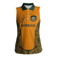 Custom Australia Rugby Championship 2024 Women Sleeveless Polo Shirt Aboriginal Art Tattoo Pattern LT03 Female Yellow - Polynesian Pride