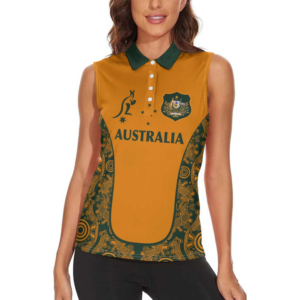 Custom Australia Rugby Championship 2024 Women Sleeveless Polo Shirt Aboriginal Art Tattoo Pattern LT03 - Polynesian Pride