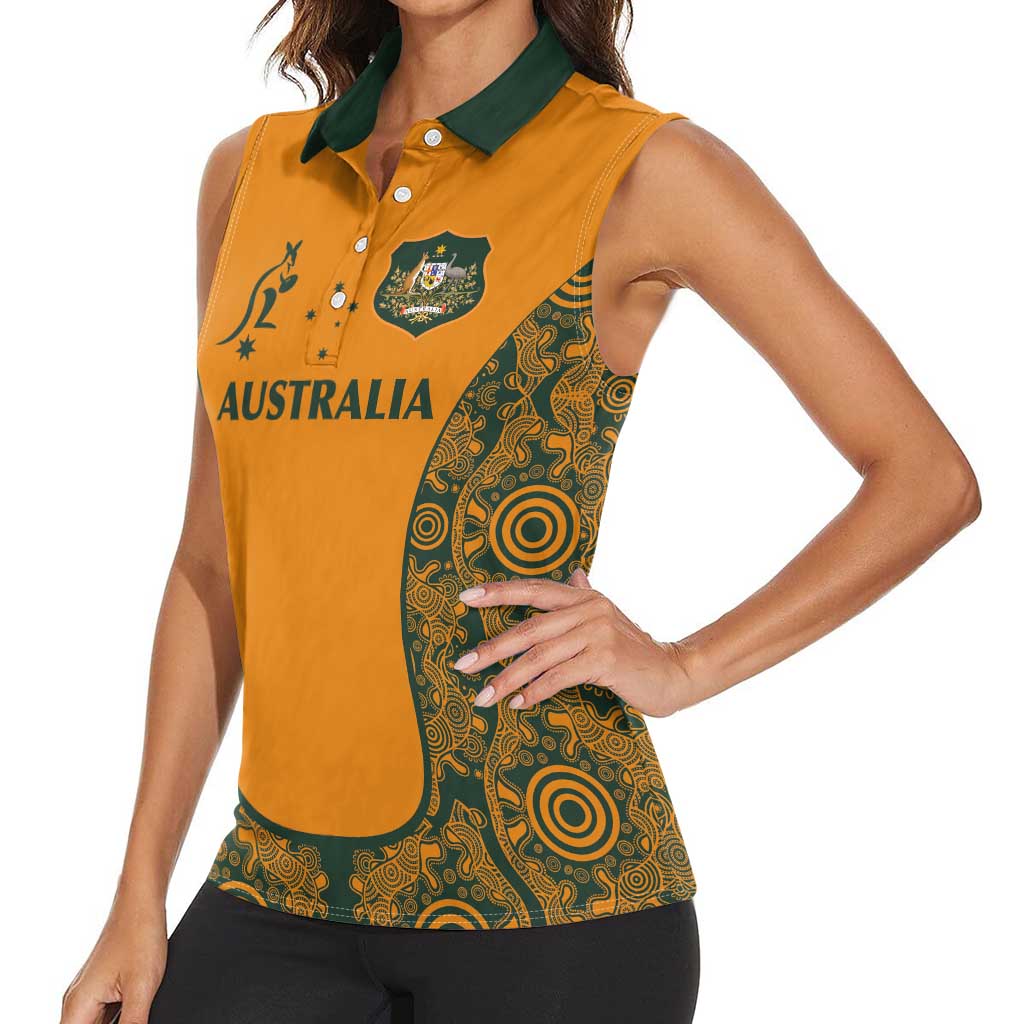 Custom Australia Rugby Championship 2024 Women Sleeveless Polo Shirt Aboriginal Art Tattoo Pattern LT03 - Polynesian Pride