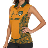 Custom Australia Rugby Championship 2024 Women Sleeveless Polo Shirt Aboriginal Art Tattoo Pattern LT03 - Polynesian Pride
