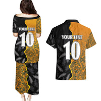 Custom New Zealand and Australia Rugby Championship 2024 Couples Matching Puletasi and Hawaiian Shirt Maori Warrior and Kangaroo Mascot with Fern Aboriginal