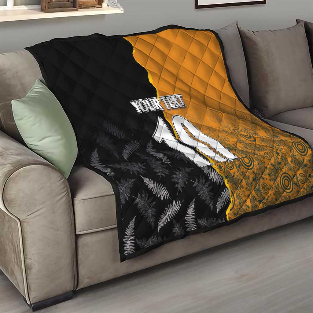 Custom New Zealand and Australia Rugby Championship 2024 Quilt Maori Warrior and Kangaroo Mascot with Fern Aboriginal