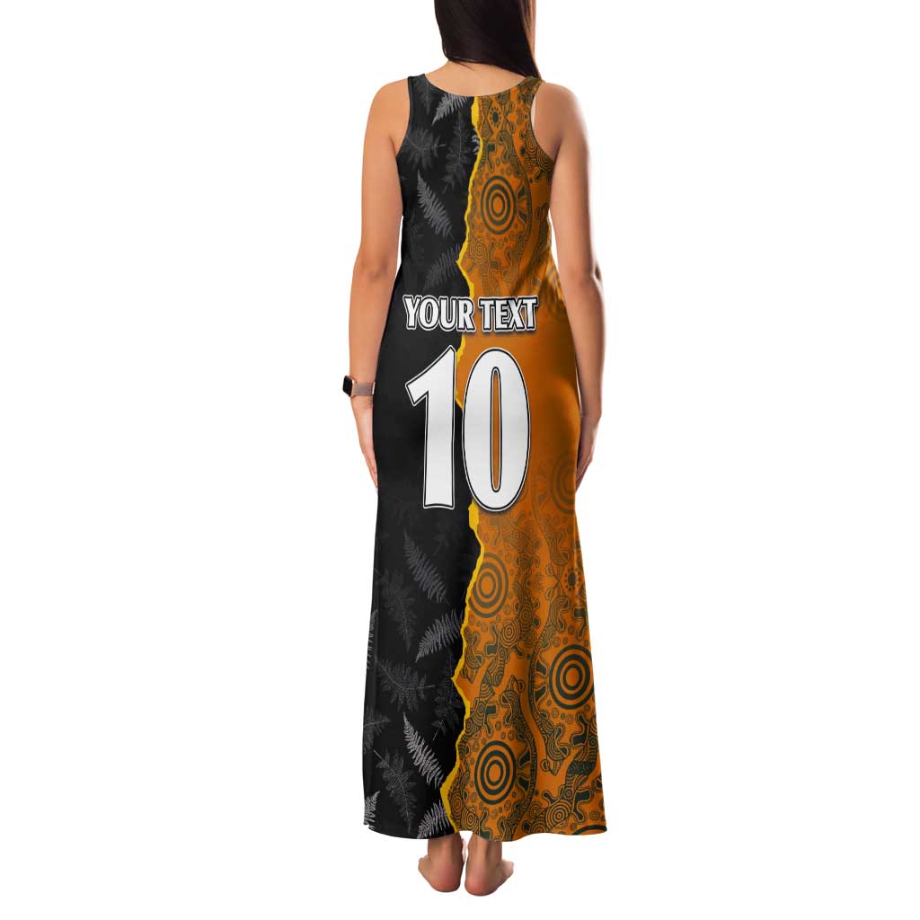 Custom New Zealand and Australia Rugby Championship 2024 Tank Maxi Dress Maori Warrior and Kangaroo Mascot with Fern Aboriginal