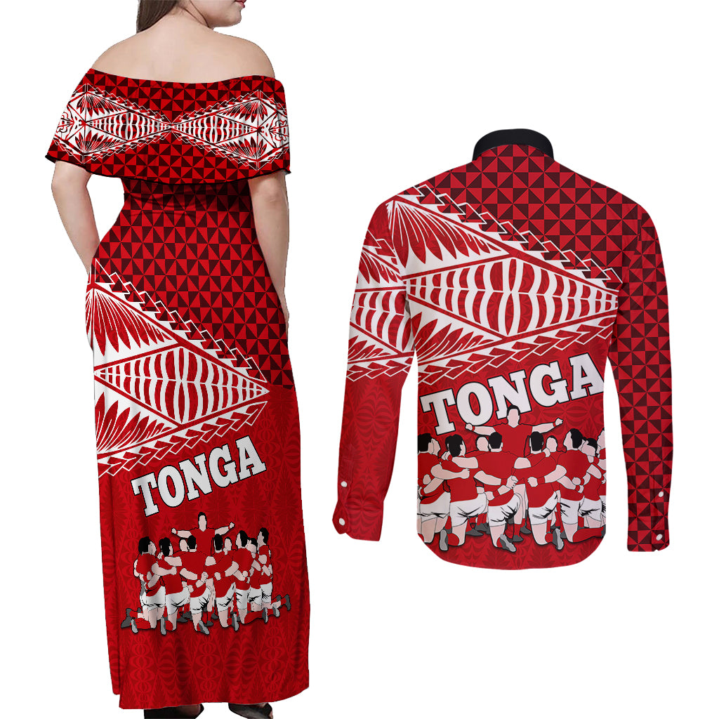 tonga-rugby-couples-matching-off-shoulder-maxi-dress-and-long-sleeve-button-shirts-sipi-tau-dance-ngatu-pattern