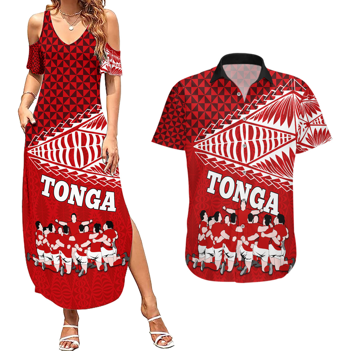 tonga-rugby-couples-matching-summer-maxi-dress-and-hawaiian-shirt-sipi-tau-dance-ngatu-pattern