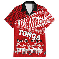 Tonga Rugby Family Matching Short Sleeve Bodycon Dress and Hawaiian Shirt Sipi Tau Dance Ngatu Pattern LT03 Dad's Shirt - Short Sleeve Red - Polynesian Pride