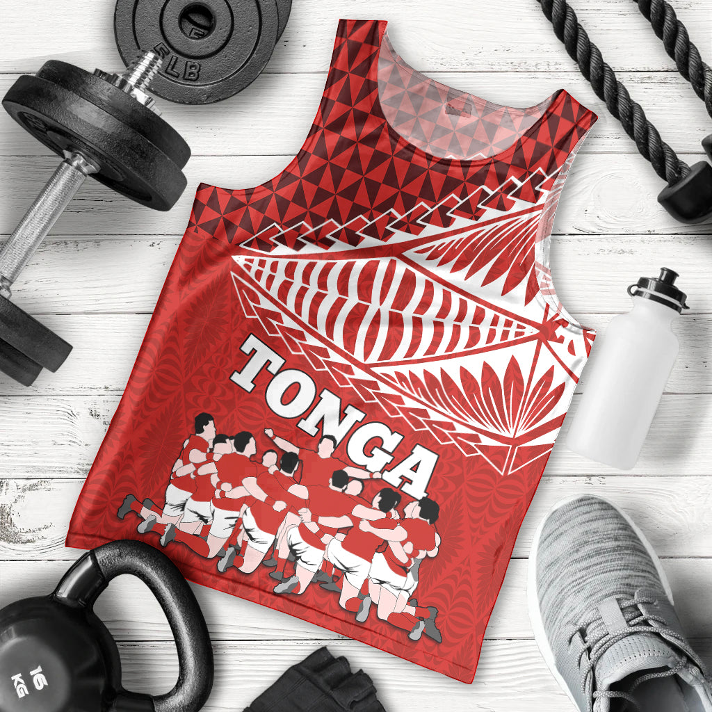 Tonga Rugby Men Tank Top Sipi Tau Dance Ngatu Pattern LT03 Red - Polynesian Pride