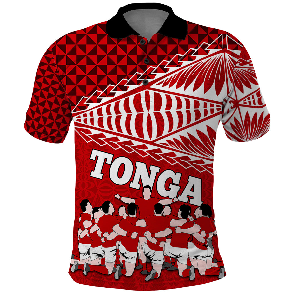 Tonga Rugby Polo Shirt Sipi Tau Dance Ngatu Pattern LT03 Red - Polynesian Pride