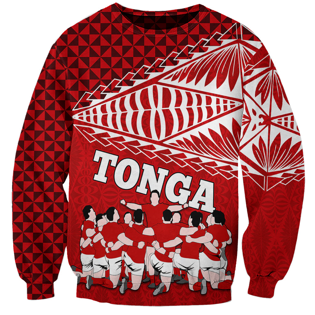Tonga Rugby Sweatshirt Sipi Tau Dance Ngatu Pattern LT03 Unisex Red - Polynesian Pride