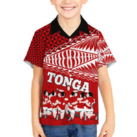 Personalised Tonga Rugby Family Matching Short Sleeve Bodycon Dress and Hawaiian Shirt Sipi Tau Dance Ngatu Pattern LT03 Son's Shirt Red - Polynesian Pride