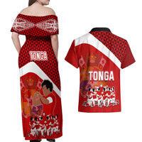 tonga-rugby-couples-matching-off-shoulder-maxi-dress-and-hawaiian-shirt-sipi-tau-dance-coat-of-arms-ngatu-pattern