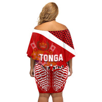 Tonga Rugby Family Matching Off Shoulder Short Dress and Hawaiian Shirt Sipi Tau Dance Coat of Arms Ngatu Pattern LT03 - Polynesian Pride
