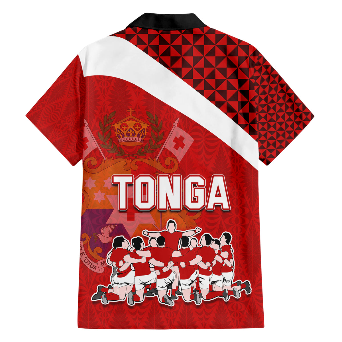 Tonga Rugby Family Matching Short Sleeve Bodycon Dress and Hawaiian Shirt Sipi Tau Dance Coat of Arms Ngatu Pattern LT03 - Polynesian Pride