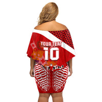 Personalised Tonga Rugby Family Matching Off Shoulder Short Dress and Hawaiian Shirt Sipi Tau Dance Coat of Arms Ngatu Pattern LT03 - Polynesian Pride