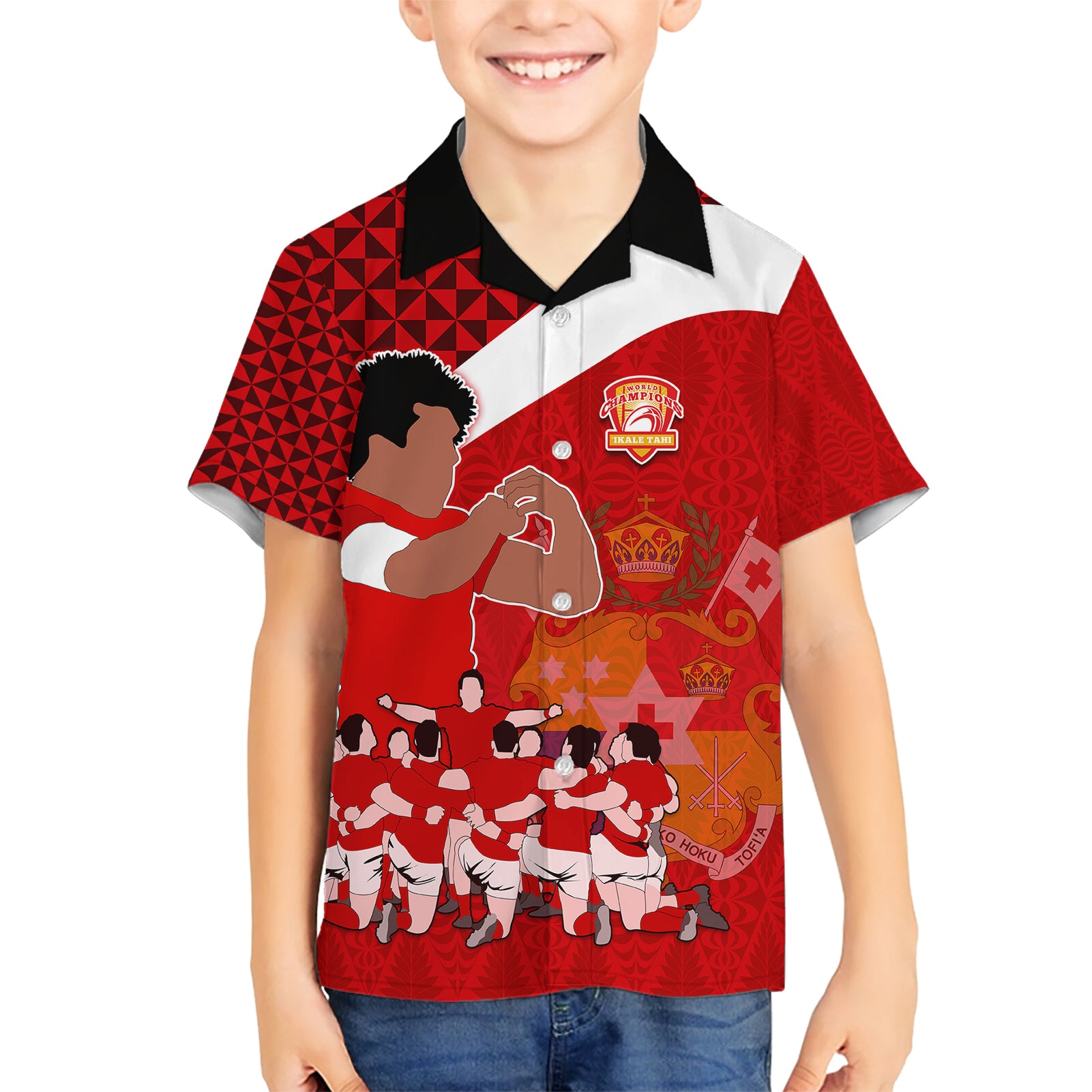 personalised-tonga-rugby-kid-hawaiian-shirt-sipi-tau-dance-coat-of-arms-ngatu-pattern