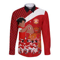 personalised-tonga-rugby-long-sleeve-button-shirt-sipi-tau-dance-coat-of-arms-ngatu-pattern