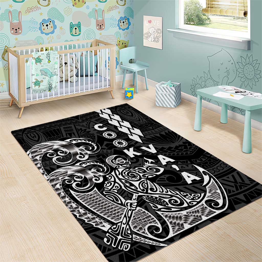Cook Islands Vaa Polynesian Art Tattoo Area Rug Black Color
