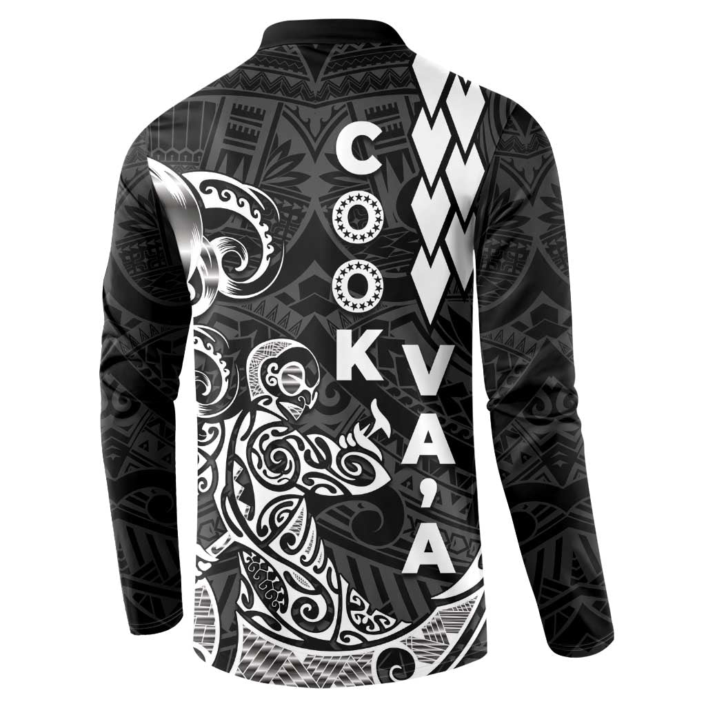 Cook Islands Vaa Polynesian Art Tattoo Button Sweatshirt Black Color