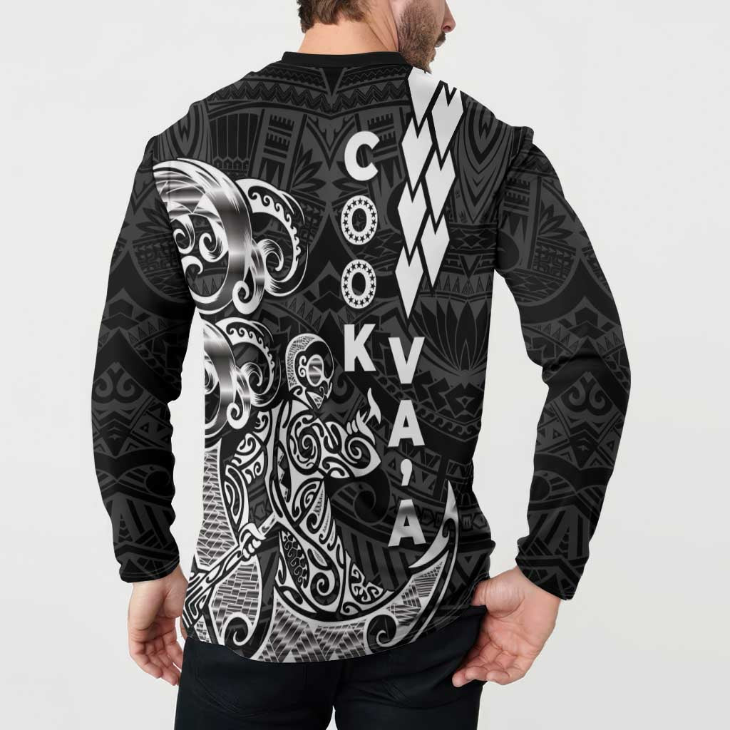 Cook Islands Vaa Polynesian Art Tattoo Button Sweatshirt Black Color