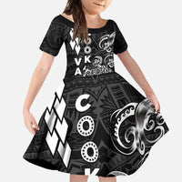 Cook Islands Vaa Polynesian Art Tattoo Family Matching Off Shoulder Maxi Dress and Hawaiian Shirt Black Color