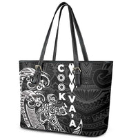 Cook Islands Vaa Polynesian Art Tattoo Leather Tote Bag Black Color
