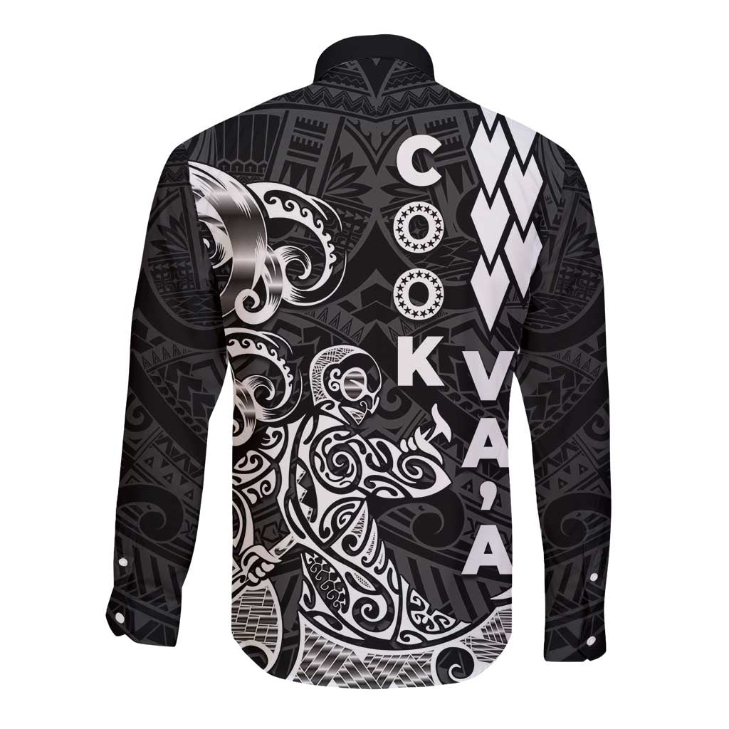 Cook Islands Vaa Polynesian Art Tattoo Long Sleeve Button Shirt Black Color
