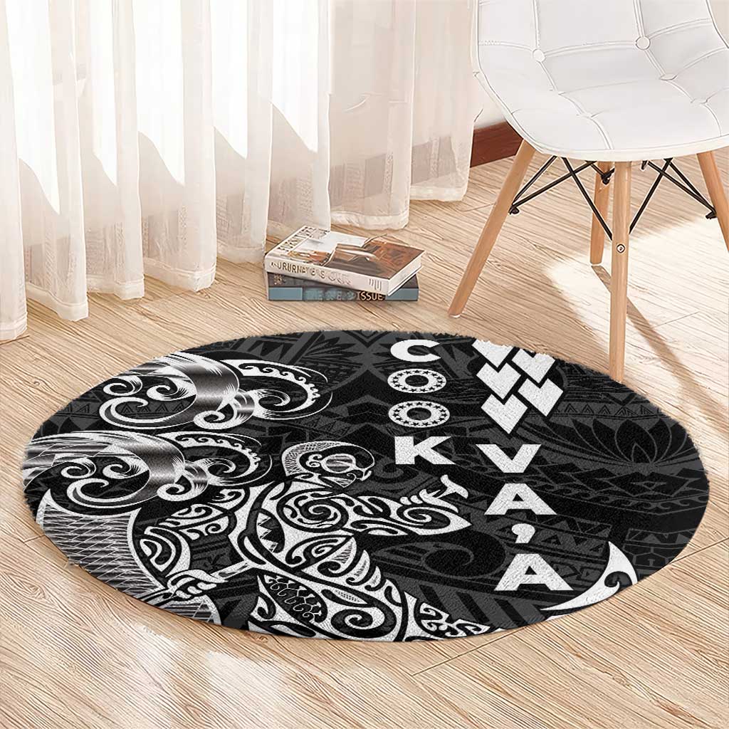 Cook Islands Vaa Polynesian Art Tattoo Round Carpet Black Color