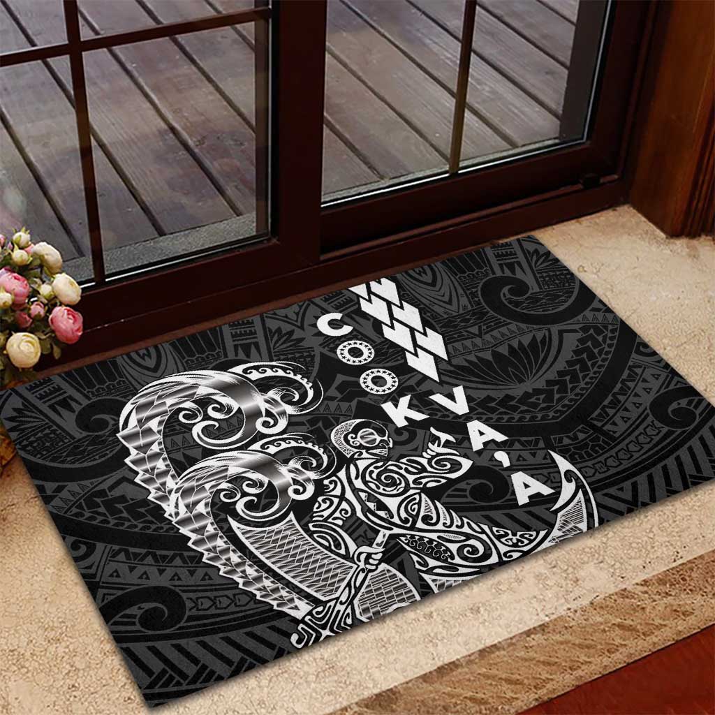 Cook Islands Vaa Polynesian Art Tattoo Rubber Doormat Black Color