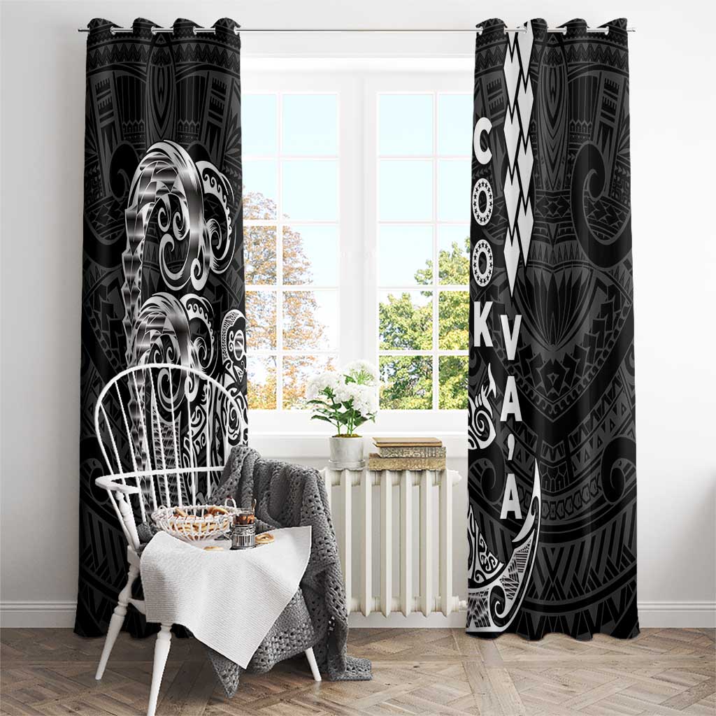 Cook Islands Vaa Polynesian Art Tattoo Window Curtain Black Color
