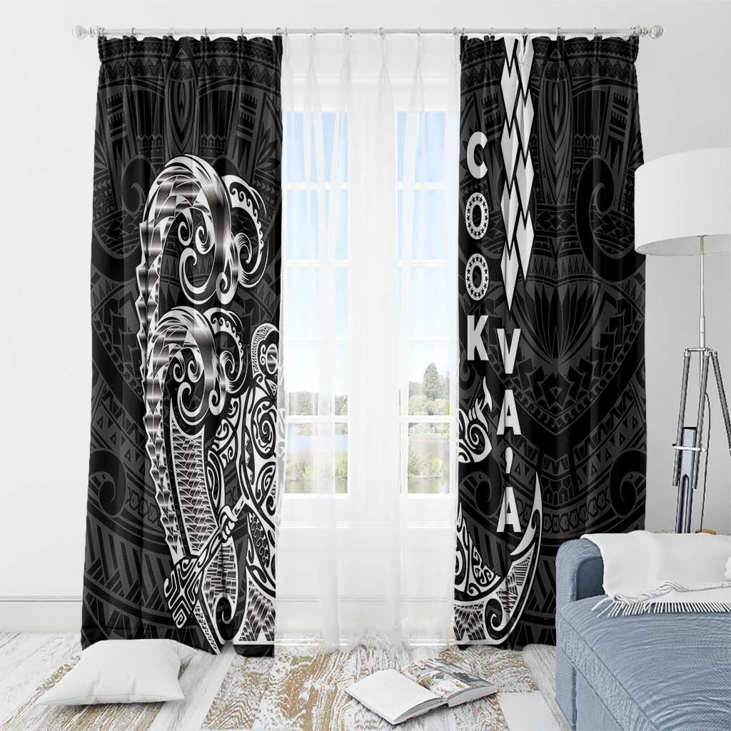Cook Islands Vaa Polynesian Art Tattoo Window Curtain Black Color